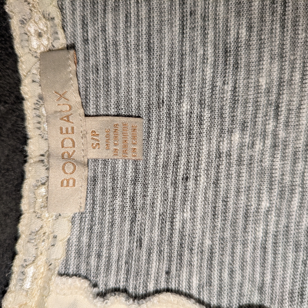 Bordeaux Cream Lace and Gray Striped Blouse - Picture 2 of 5